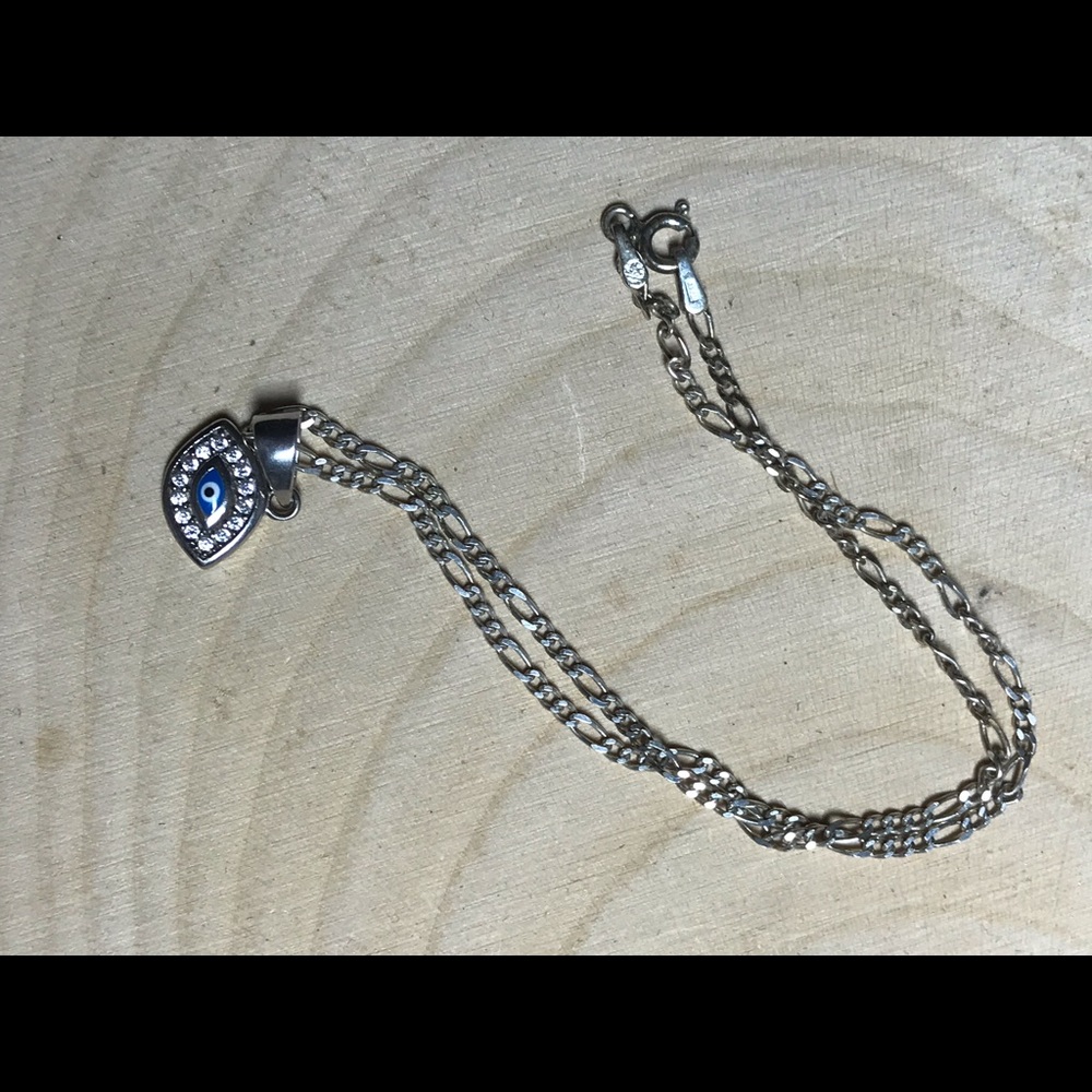 Evil eye anklet. Sterling